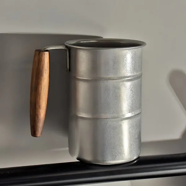12oz Stainless Steel Camping Beer Mug Wooden Handle