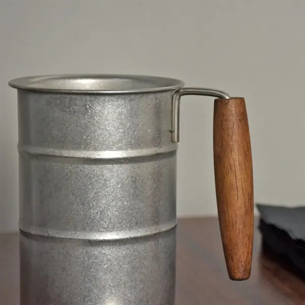 12oz Stainless Steel Camping Beer Mug Wooden Handle