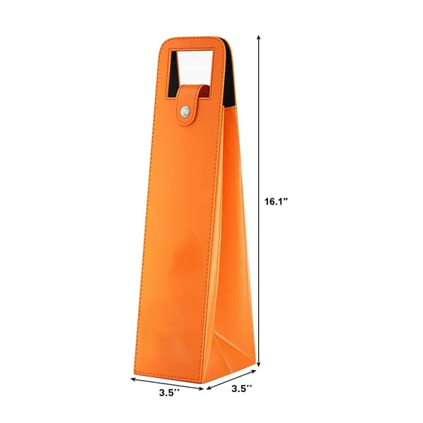 PU Leather Single Wine Bottle Bag with Handle Slot