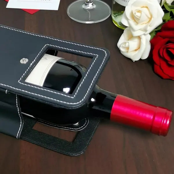 PU Leather Single Wine Bottle Bag with Handle Slot