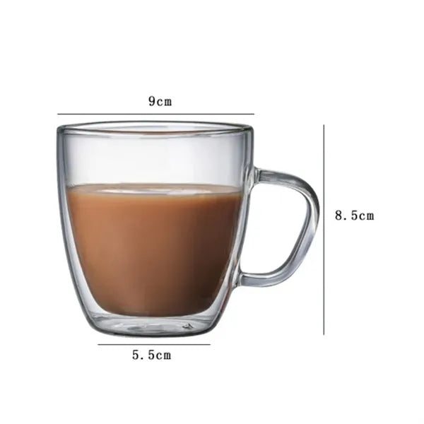 Double Wall Insulated Glass Coffee Mug with Handle