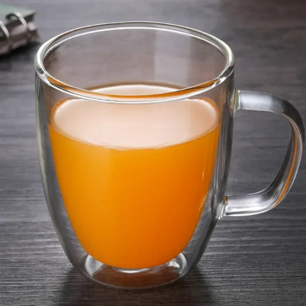 Double Wall Insulated Glass Coffee Mug with Handle