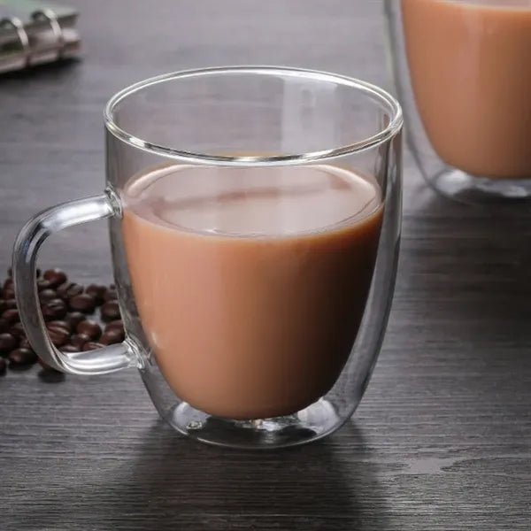 Double Wall Insulated Glass Coffee Mug with Handle