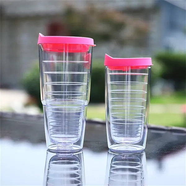 24oz Clear Double-Layer Plastic Tumbler Portable