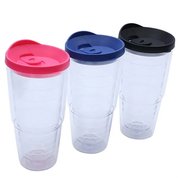 24oz Clear Double-Layer Plastic Tumbler Portable