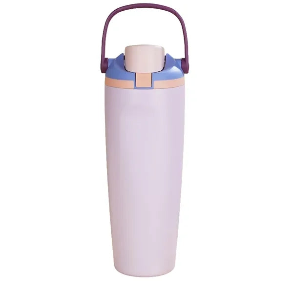 30oz Stainless Steel Foldable Handle Water Bottle with Straw
