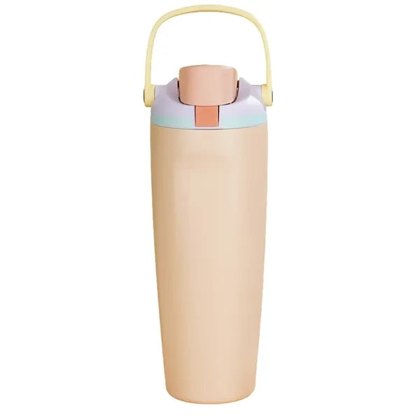 30oz Stainless Steel Foldable Handle Water Bottle with Straw