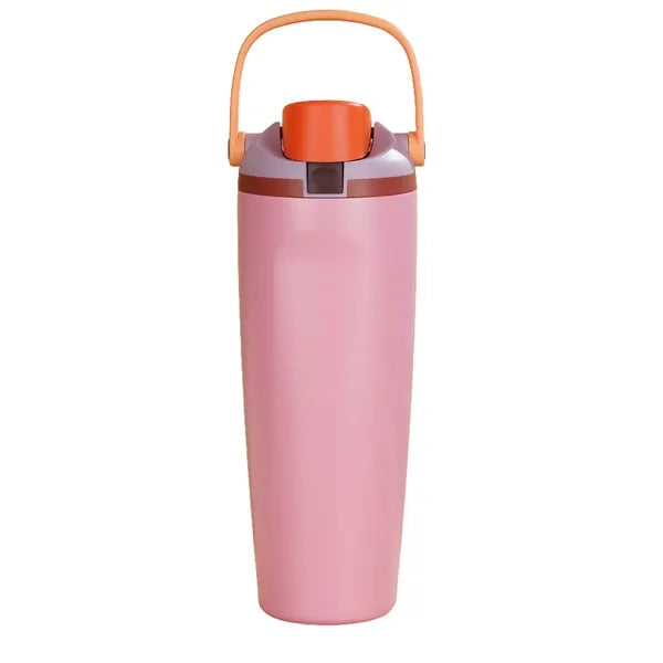 30oz Stainless Steel Foldable Handle Water Bottle with Straw
