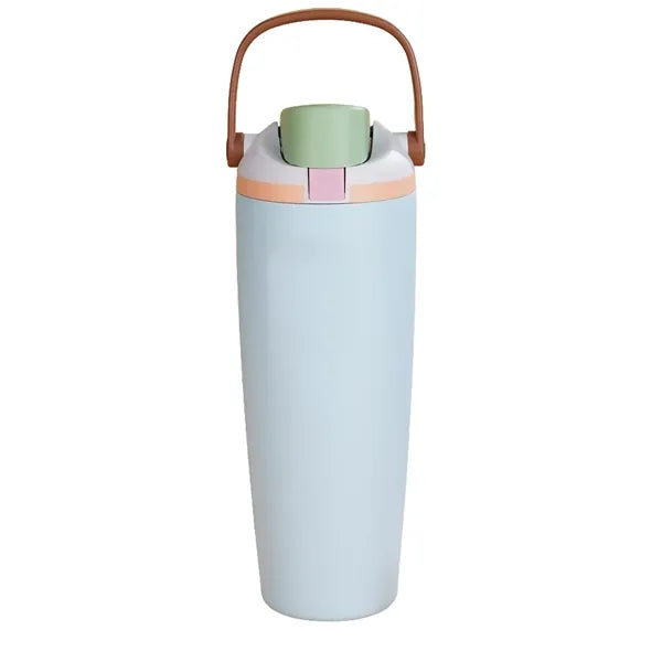 30oz Stainless Steel Foldable Handle Water Bottle with Straw