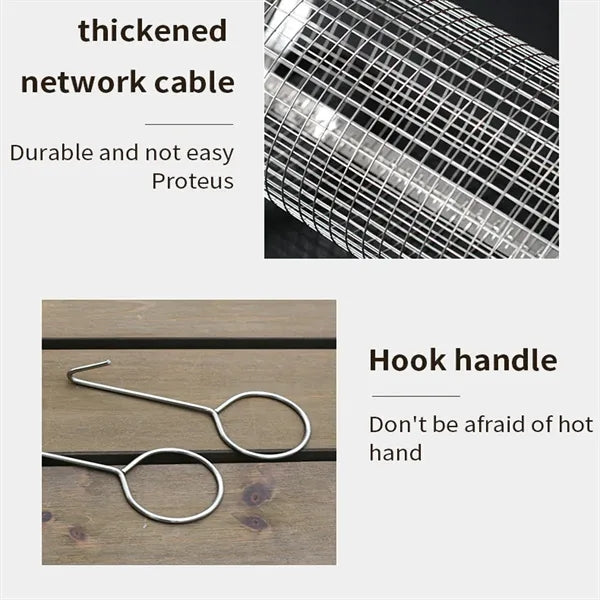 Stainless Steel Rolling Grill Basket with Hook