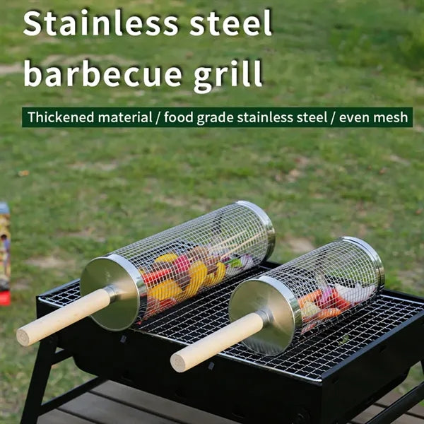 Stainless Steel Rolling Grill Basket with Hook