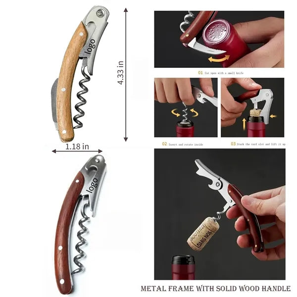 Wine opener with wooden handle