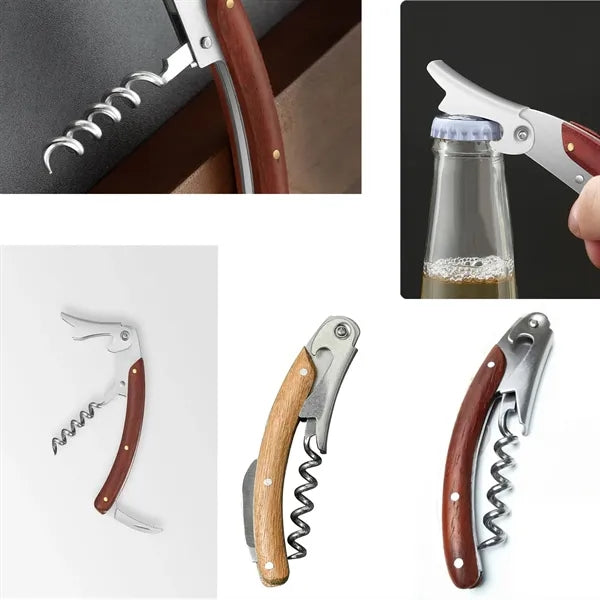 Wine opener with wooden handle