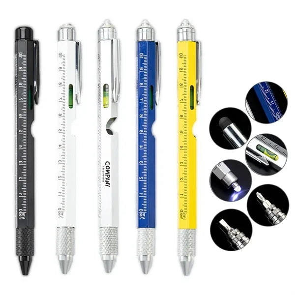 Multi-Functional 7-in-1 LED Light Pen with Ruler Screwdriver