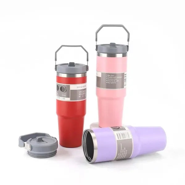 30oz Stainless Steel Vacuum Tumbler with Handle & Straw