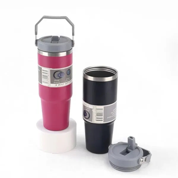 30oz Stainless Steel Vacuum Tumbler with Handle & Straw