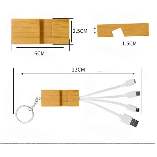 Bamboo Multi-Function 3 In 1 Data Cable