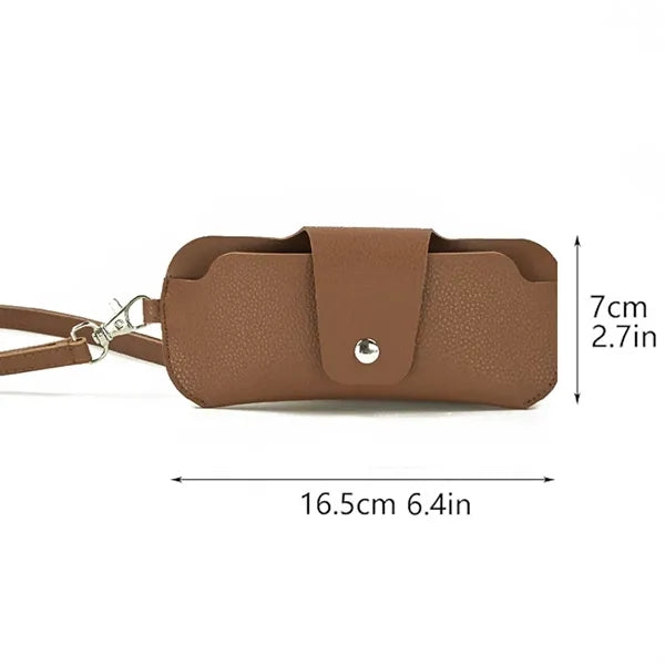 Portable Double-Sided Leather Lanyard Glasses Sunglasses Bag