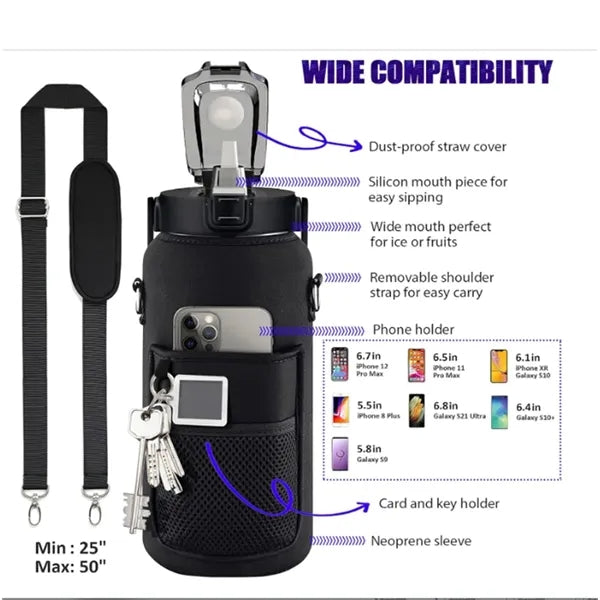 64OZ Half Gallon Water Bottle with Sleeve