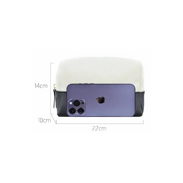 7L Canvas & PU Leather Zippered Cosmetic Makeup Bag