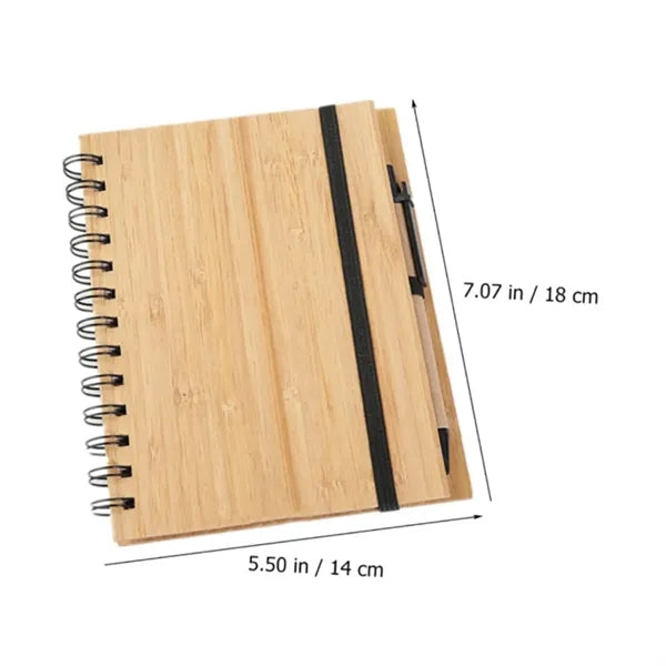 A5 Eco-Friendly Bamboo Notebook with Spiral Binding & Pen