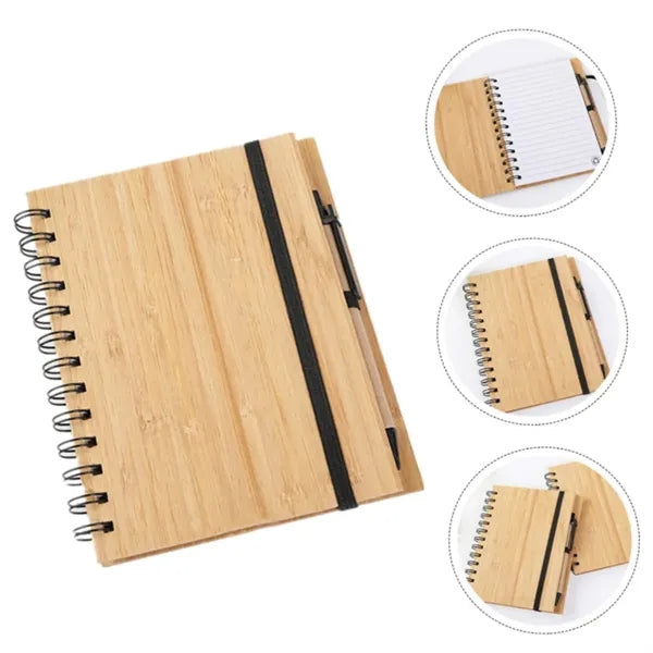 A5 Eco-Friendly Bamboo Notebook with Spiral Binding & Pen