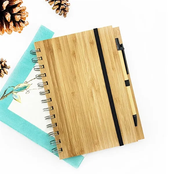 A5 Eco-Friendly Bamboo Notebook with Spiral Binding & Pen