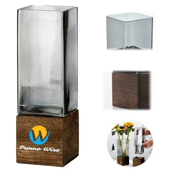 Wooden Tray Anti-Fall Acrylic Straight Vase