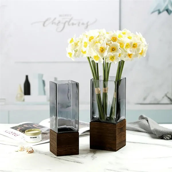 Wooden Tray Anti-Fall Acrylic Straight Vase