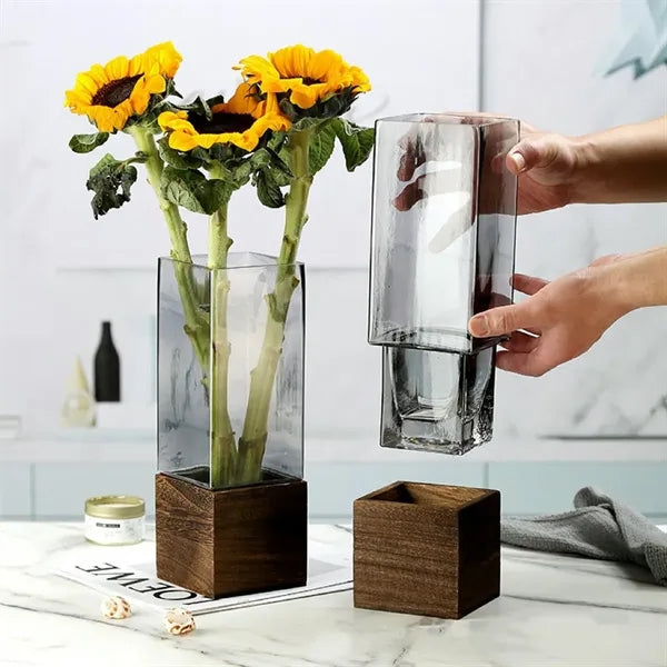 Wooden Tray Anti-Fall Acrylic Straight Vase