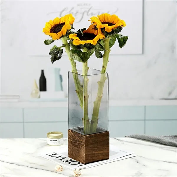 Wooden Tray Anti-Fall Acrylic Straight Vase