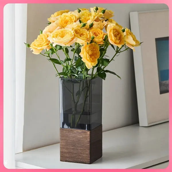 Wooden Tray Anti-Fall Acrylic Straight Vase