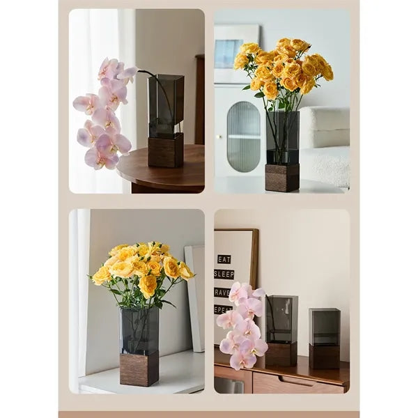 Wooden Tray Anti-Fall Acrylic Straight Vase