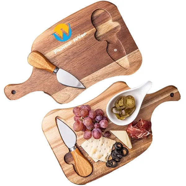 Portable Acacia Cheese Wooden Serving Board Set