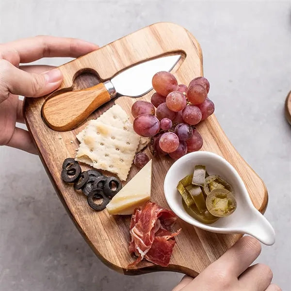 Portable Acacia Cheese Wooden Serving Board Set