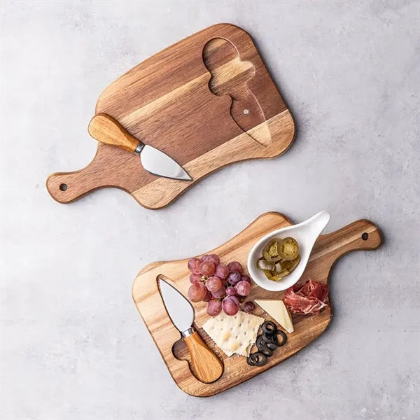 Portable Acacia Cheese Wooden Serving Board Set