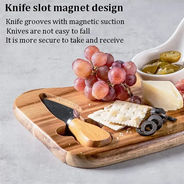 Portable Acacia Cheese Wooden Serving Board Set
