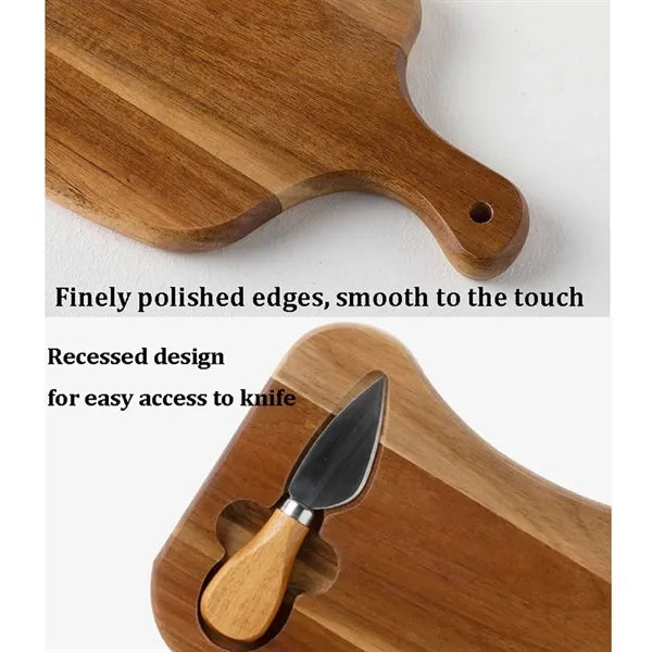 Portable Acacia Cheese Wooden Serving Board Set