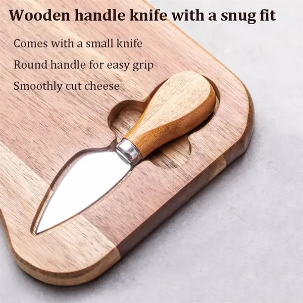 Portable Acacia Cheese Wooden Serving Board Set