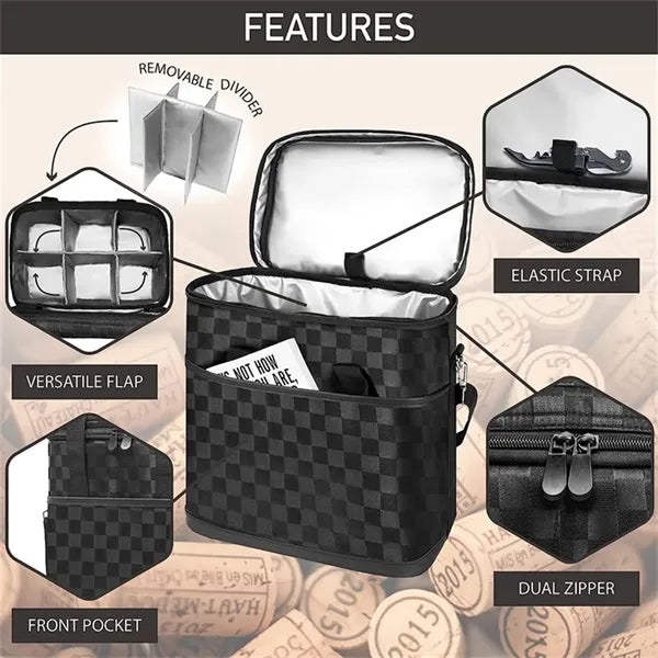 6 Bottle Carrier Tote Insulated Padded Wine Cooler Bag