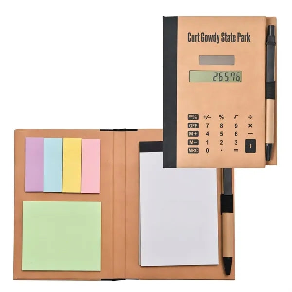 Recycled Cardboard Notebook w/ Calculator and Sticky Tabs