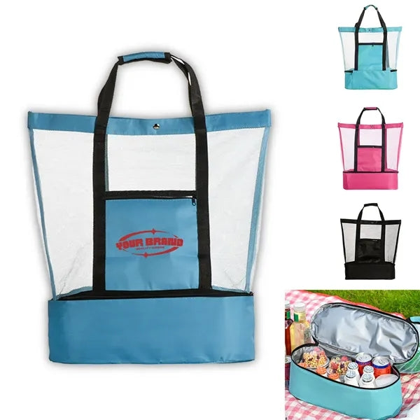 Double-Layer Mesh and Insulated Picnic Bag w/ Shoulder Strap