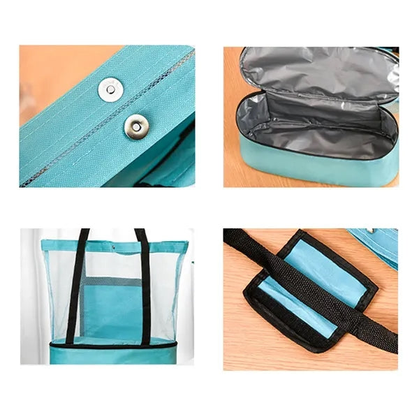 Double-Layer Mesh and Insulated Picnic Bag w/ Shoulder Strap