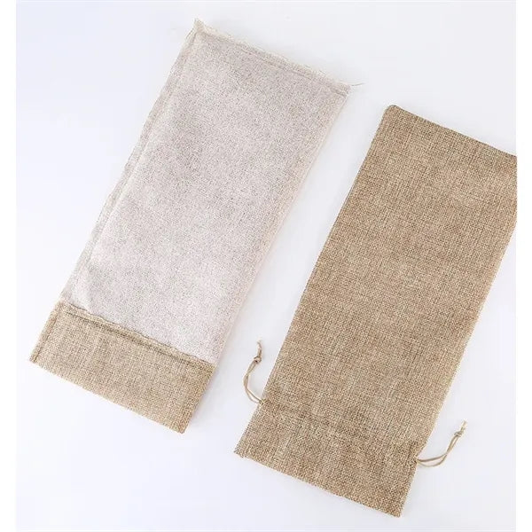 Linen Red Wine Burlap Bag with Drawstring Closure Pouch