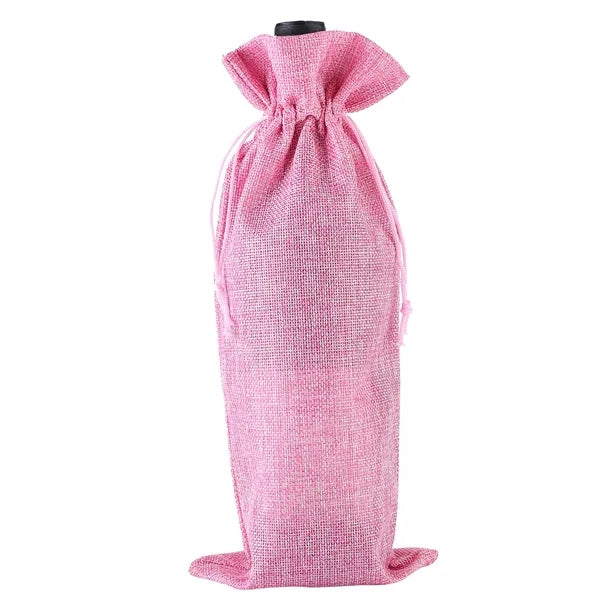 Linen Red Wine Burlap Bag with Drawstring Closure Pouch