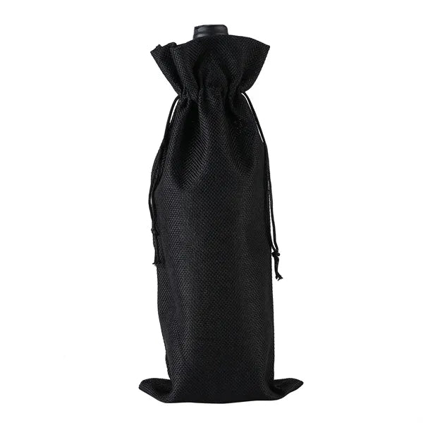 Linen Red Wine Burlap Bag with Drawstring Closure Pouch