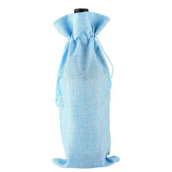 Linen Red Wine Burlap Bag with Drawstring Closure Pouch
