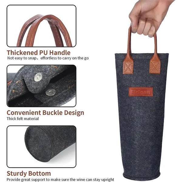 Single Felt Bottle Insulated Wine Tote Bag Pouch Carrier