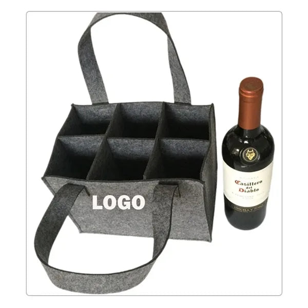 6 Bottle Wine Carrier With Divider Felt Storage Tote