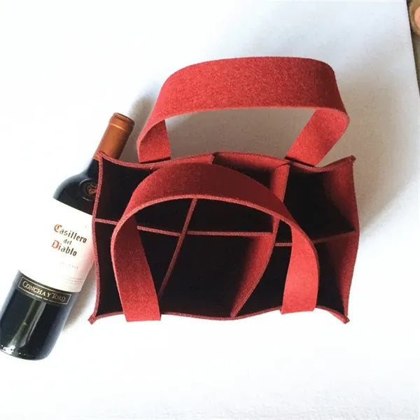 6 Bottle Wine Carrier With Divider Felt Storage Tote